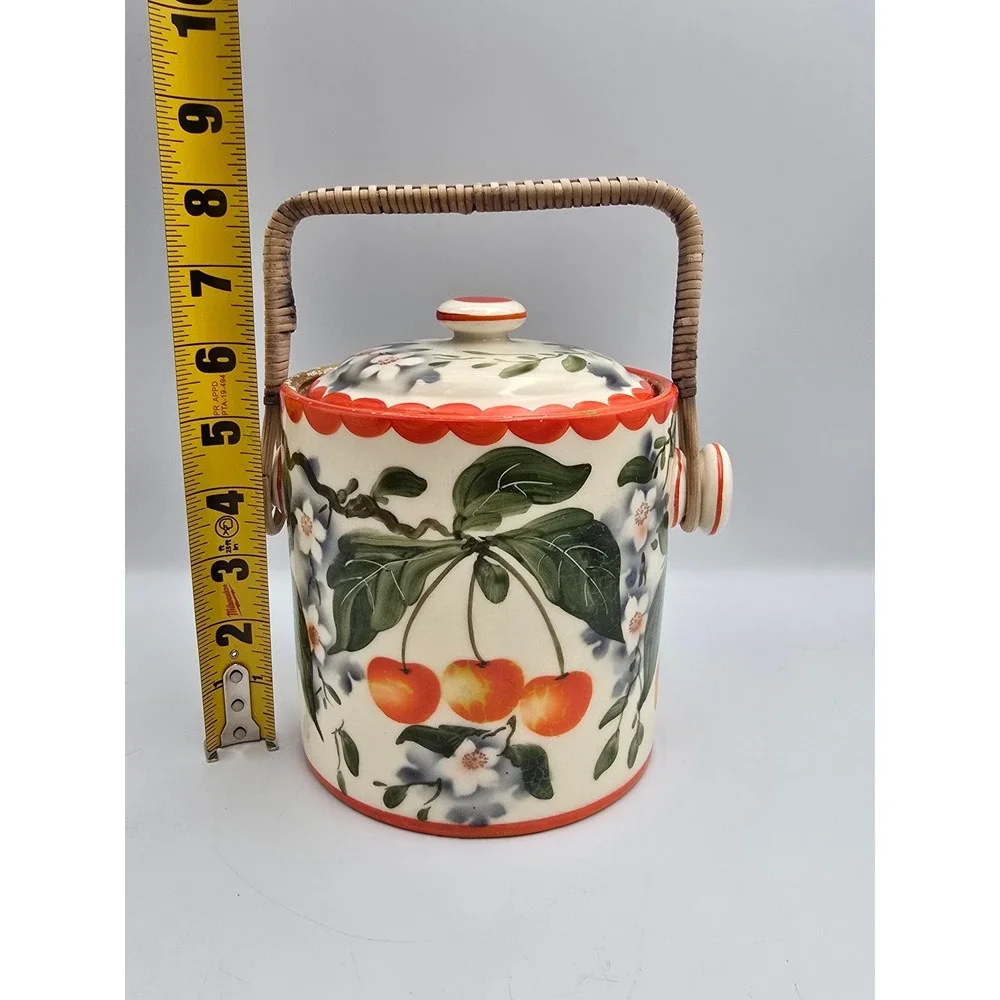 Erphila Cherry Ceramic Ice Bucket Large Multicolor Fair Vintage Rattan